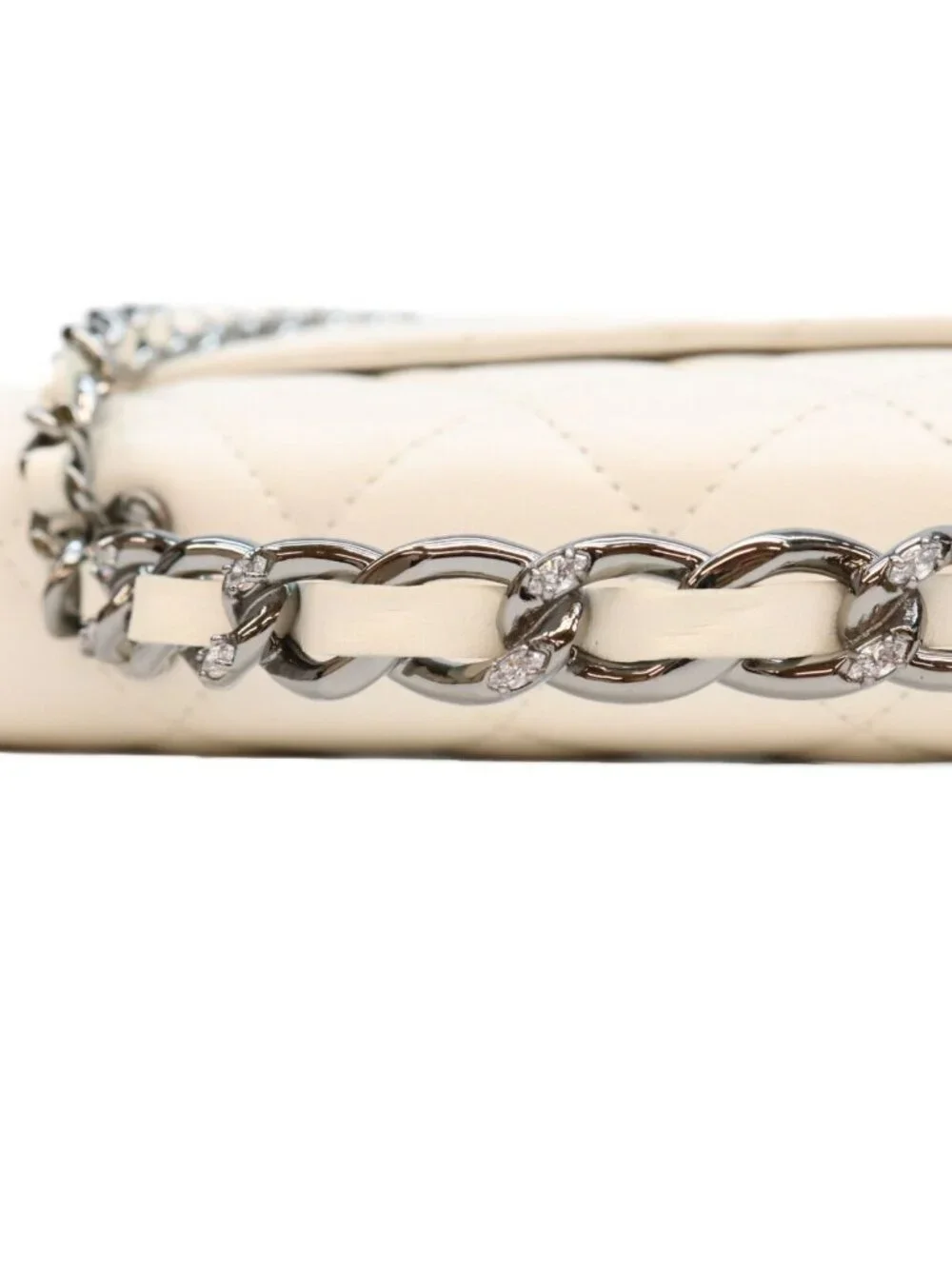 Chanel White Lambskin Silver Chain Top Handle Wallet Shoulder Bag